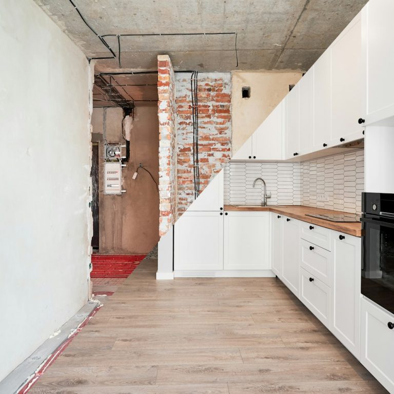 Comparison of kitchen before and after renovation.