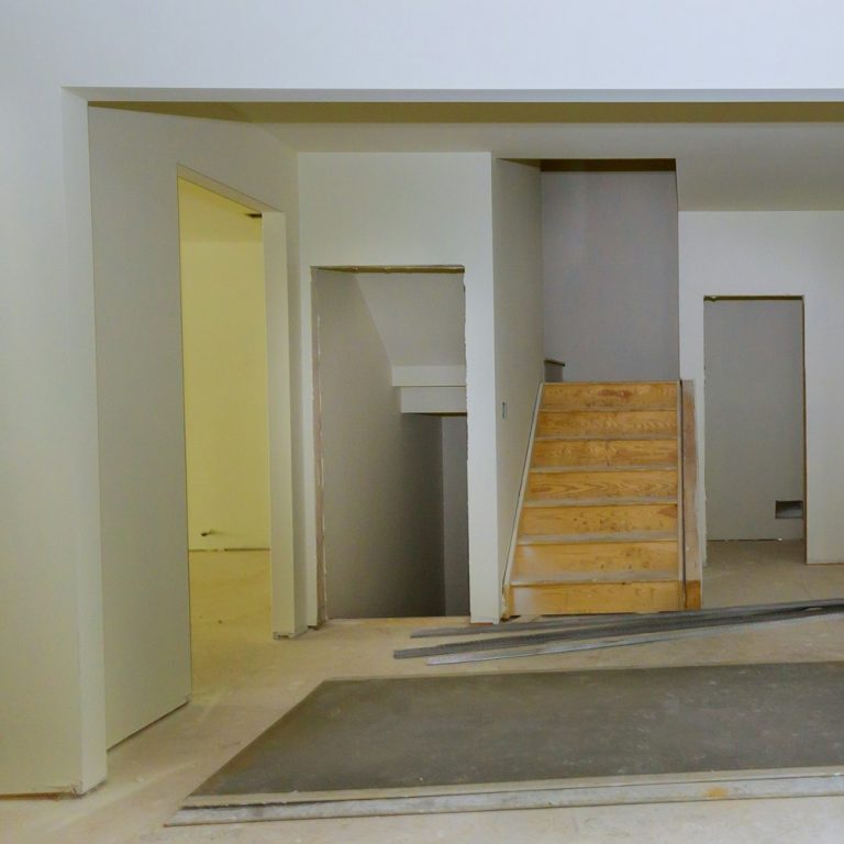 Interior construction of housing project with renovation construction materials